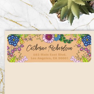Colorful Doodle Flowers Custom Return Address
