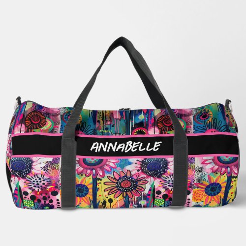 Colorful Doodle Flowers Print Cut Sew Bag