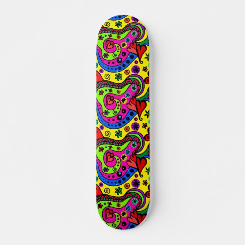 Colorful Doodle Graffiti Pattern Hearts Skateboard