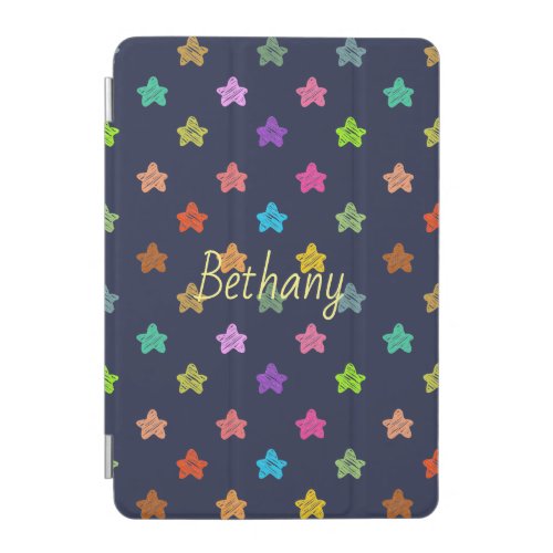 Colorful Doodle Hearts on Blue Personalised iPad Mini Cover