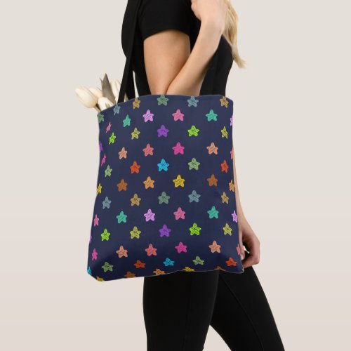 Colorful Doodle Hearts on Blue Tote Bag