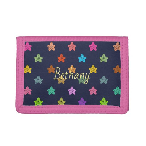 Colorful Doodle Hearts on Blue Trifold Wallet