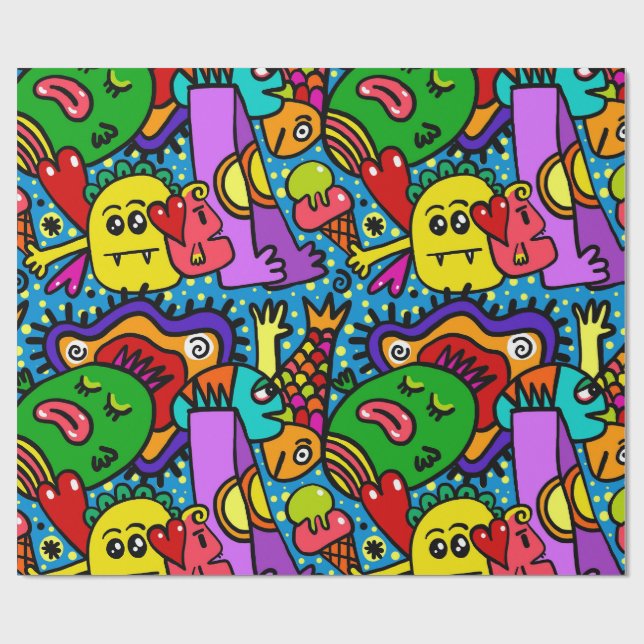 Colorful Doodle Monsters All Occasion Gift  Wrapping Paper (Flat)