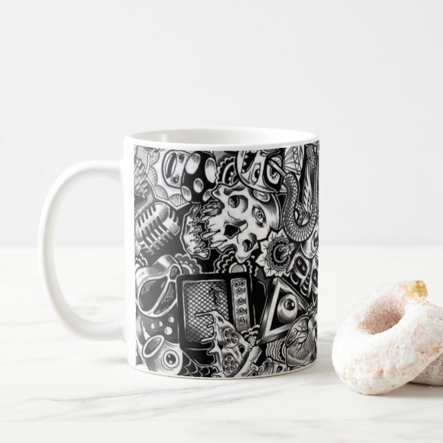 Colorful Doodle Pattern Coffee Mug | Cute Cartoon  (With Donut)