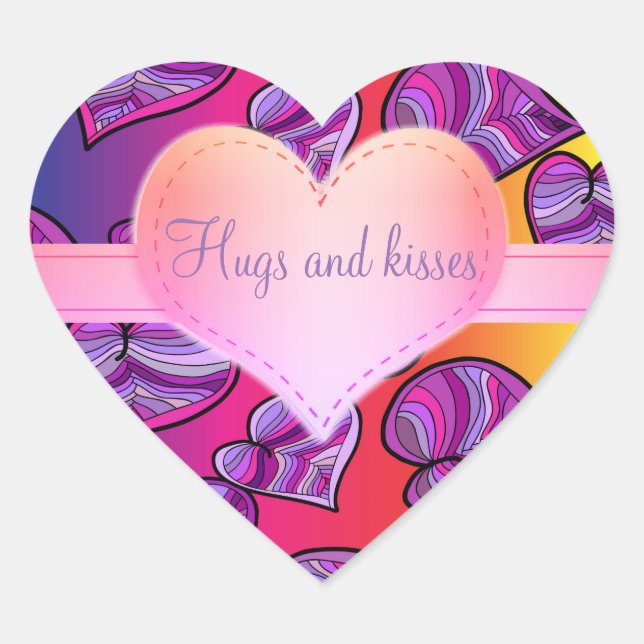 Colorful Doodle Rainbow Hearts Pattern Heart Sticker (Front)