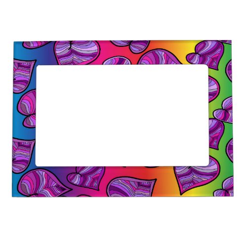 Colorful Doodle Rainbow Hearts Pattern Magnetic Picture Frame
