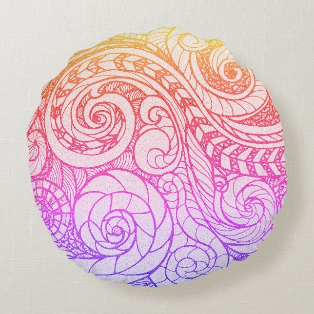 Colorful Doodle Round Pillow (Back)
