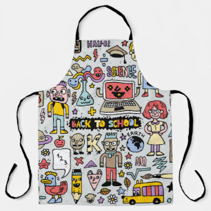 Colorful Doodle School Vintage Set Apron