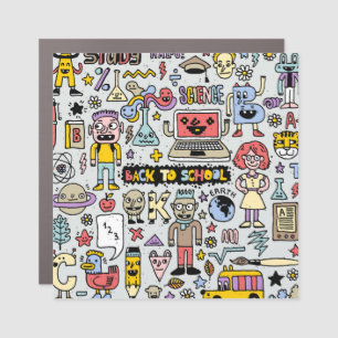 Colorful Doodle School Vintage Set Car Magnet