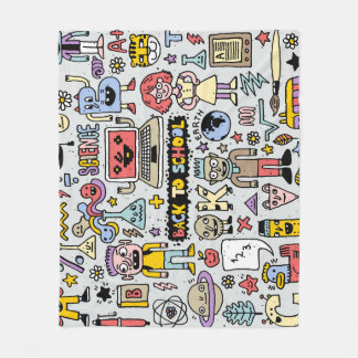 Colorful Doodle School Vintage Set Fleece Blanket