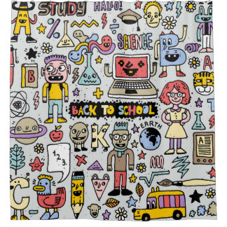 Colorful Doodle School Vintage Set Shower Curtain