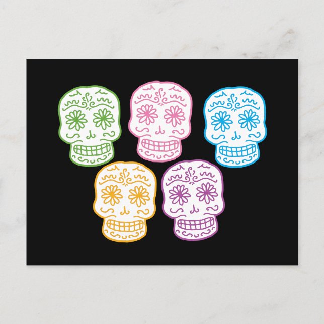 Colorful Doodle Skulls Postcard (Front)