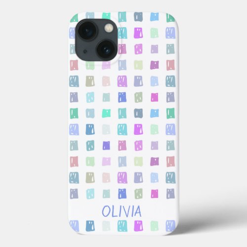 Colorful doodle squares iPhone 13 case