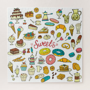 Colorful doodle sweets: dessert design jigsaw puzzle