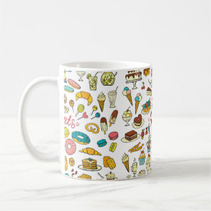 Colorful doodle sweets food on white. Vintage illu Coffee Mug