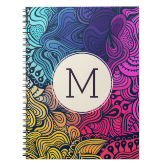 Colorful Doodle Swirls Monogram Notebook