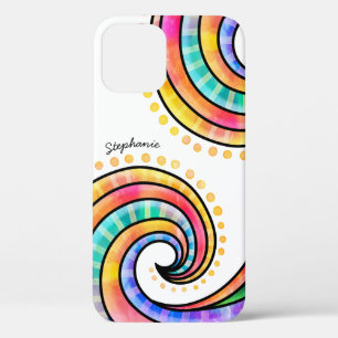 Colorful Doodles and Swirls with Your Name iPhone 12 Case
