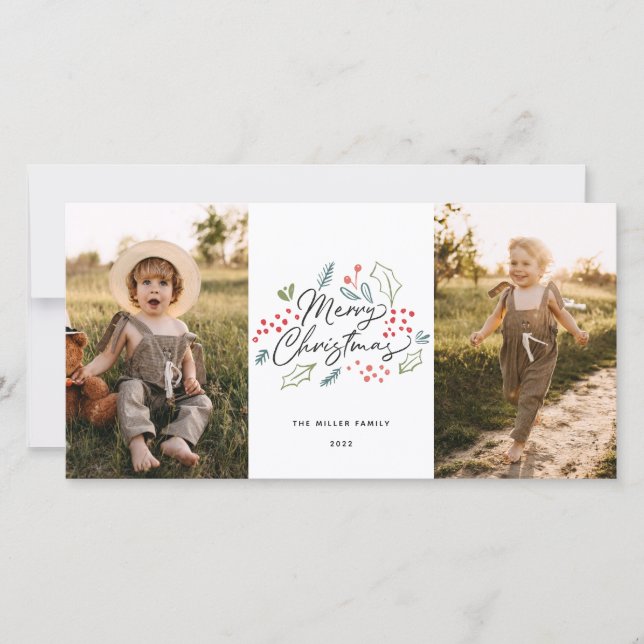Colorful Doodles Merry Christmas 2 Photo Holiday Card (Front)