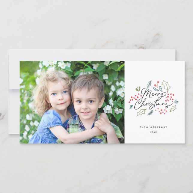 Colorful Doodles Merry Christmas Photo Holiday Card (Front)