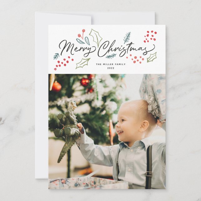 Colorful Doodles Merry Christmas Photo Holiday Card (Front)