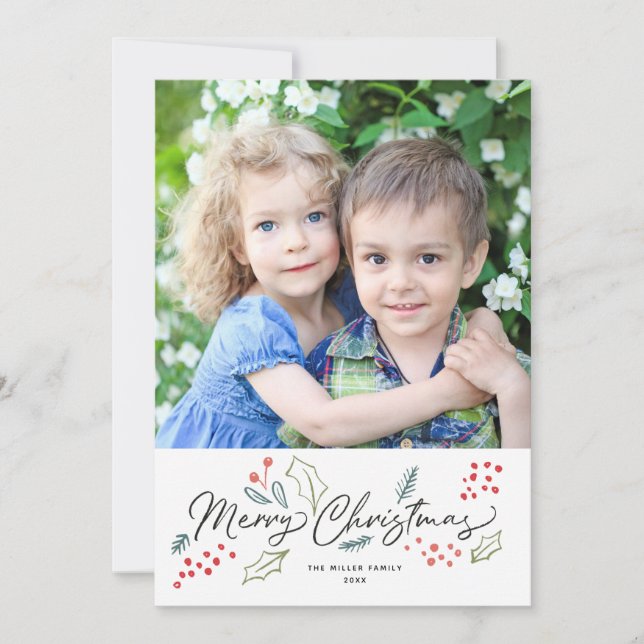 Colorful Doodles Merry Christmas Photo Holiday Card (Front)