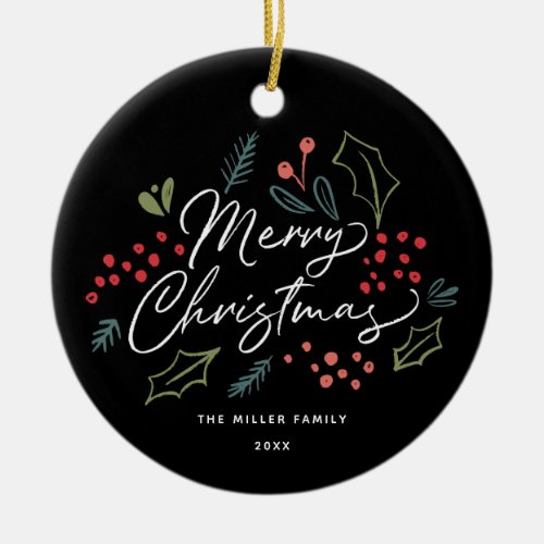 Colorful Doodles Merry Christmas  Photo on Back Ceramic Ornament