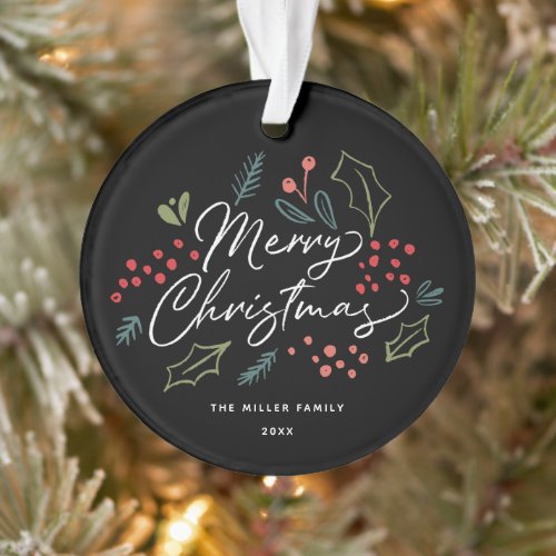 Colorful Doodles Merry Christmas  Photo on Back Ornament