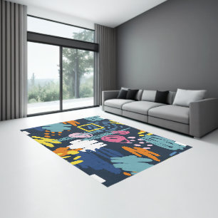 Colorful doodling scribbles trendy modern pattern rug