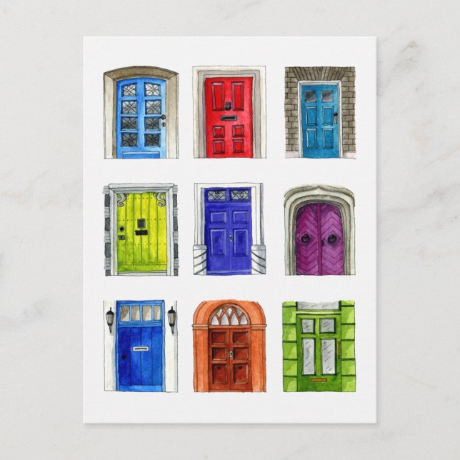 Colorful Doors Illustration Postcard (Front)