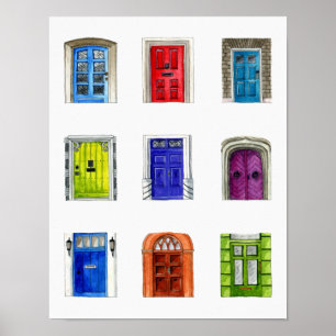 Colorful Doors Illustration Poster
