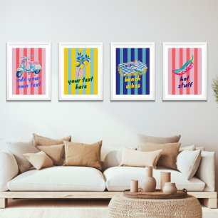 Colorful Dopamine Stripes Mediterranean Summer Wall Art Sets