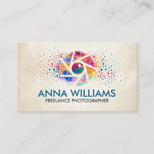 Colorful Dot Art Splatter Camera Shutter  Business Card