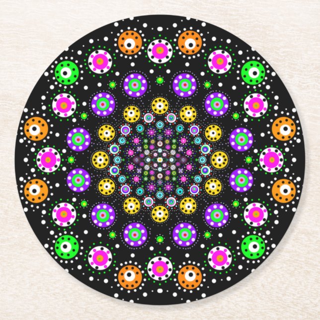 Colorful Dot Mandala   Round Paper Coaster (Front)