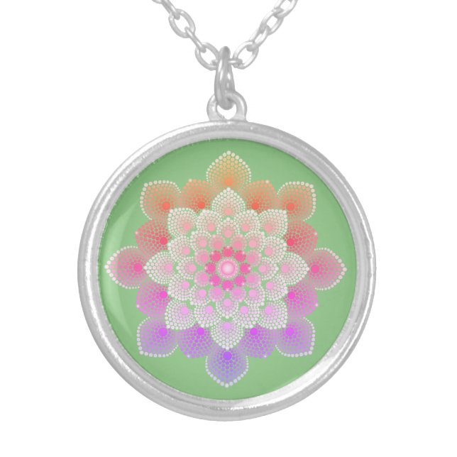 Colorful Dot Mandala Silver Plated Necklace (Front)