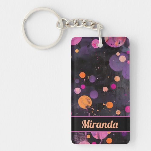 colorful dots Acryl Painting Style with name Keychain