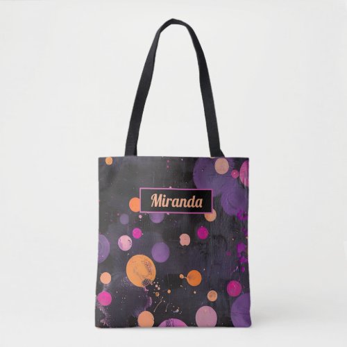 colorful dots Acryl Painting Style with name Tote Bag