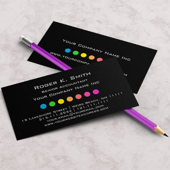 Colorful Dots Against Black Corporate Chic Business Card by VillageDesign at Zazzle