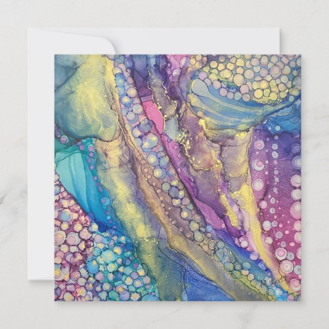Colorful Dots Alcohol Ink Abstract Art Blank Card (Front)