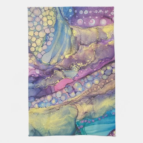 Colorful Dots Alcohol Ink Liquid Abstract Art 1 Kitchen Towel