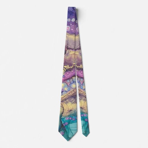 Colorful Dots Alcohol Ink Liquid Abstract Art 1 Neck Tie