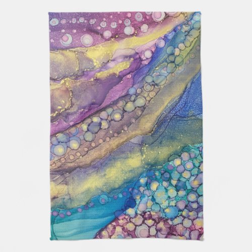 Colorful Dots Alcohol Ink Liquid Abstract Art 2 Kitchen Towel