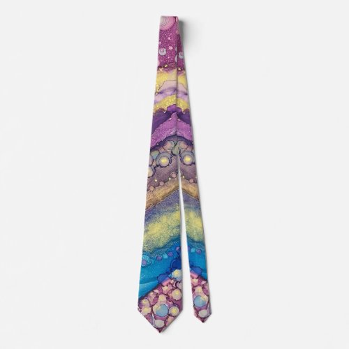 Colorful Dots Alcohol Ink Liquid Abstract Art 2 Neck Tie