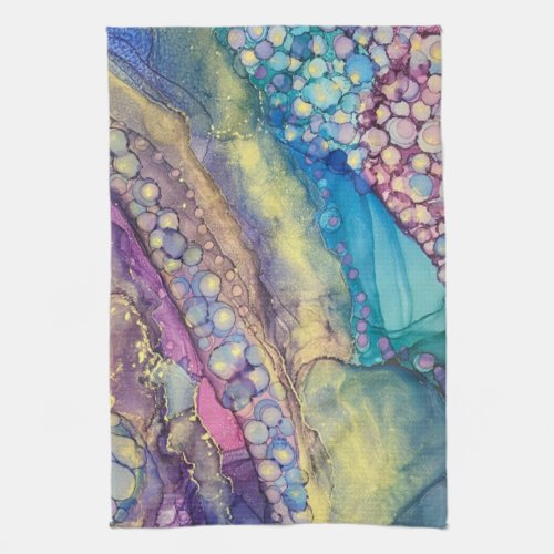 Colorful Dots Alcohol Ink Liquid Abstract Art 3 Kitchen Towel