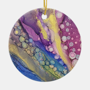 Colorful Dots Alcohol Ink Liquid Abstract Art 4 Ceramic Ornament