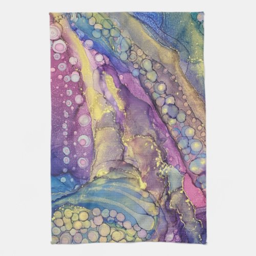 Colorful Dots Alcohol Ink Liquid Abstract Art 4 Kitchen Towel