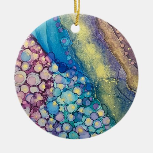 Colorful Dots Alcohol Ink Liquid Abstract Art 5 Ceramic Ornament