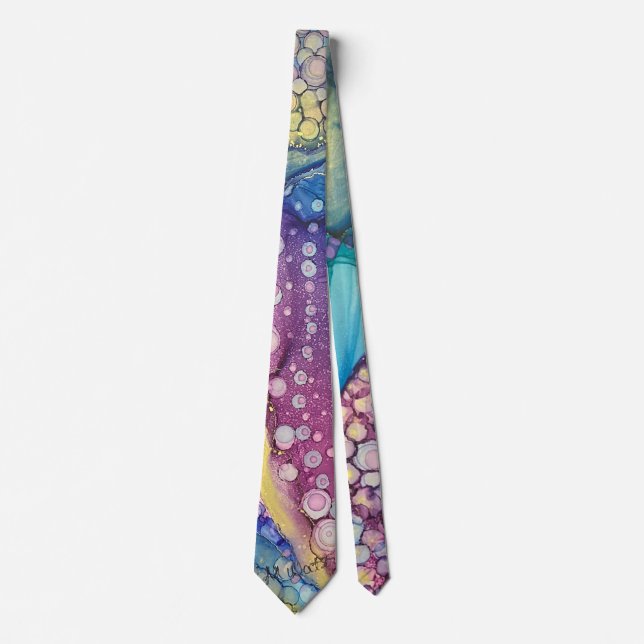 Colorful Dots Alcohol Ink Liquid Abstract Art 6 Neck Tie (Front)