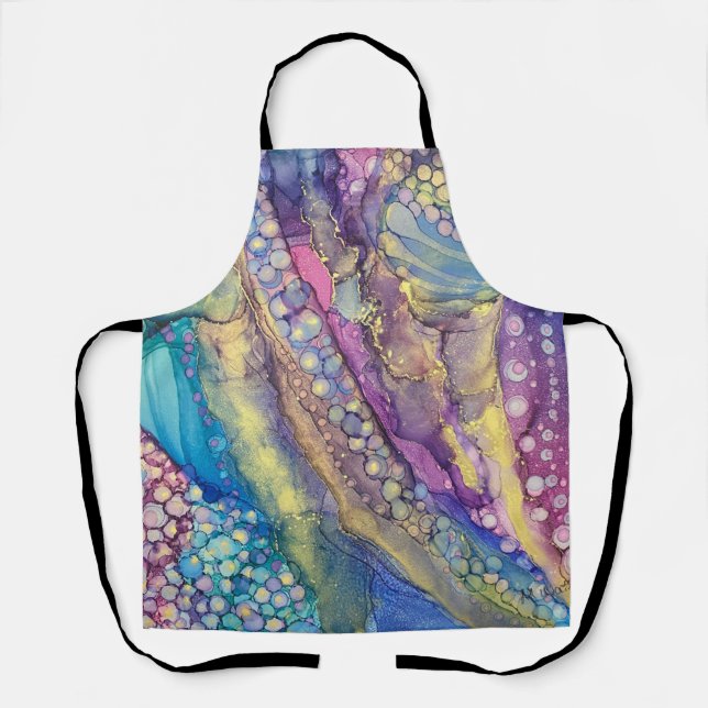 Colorful Dots Alcohol Ink Liquid Abstract Art Apron (Front)