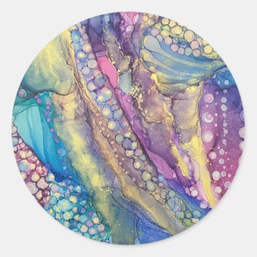 Colorful Dots Alcohol Ink Liquid Abstract Art Classic Round Sticker