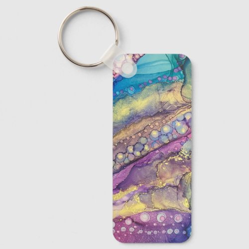 Colorful Dots Alcohol Ink Liquid Abstract Art Keychain